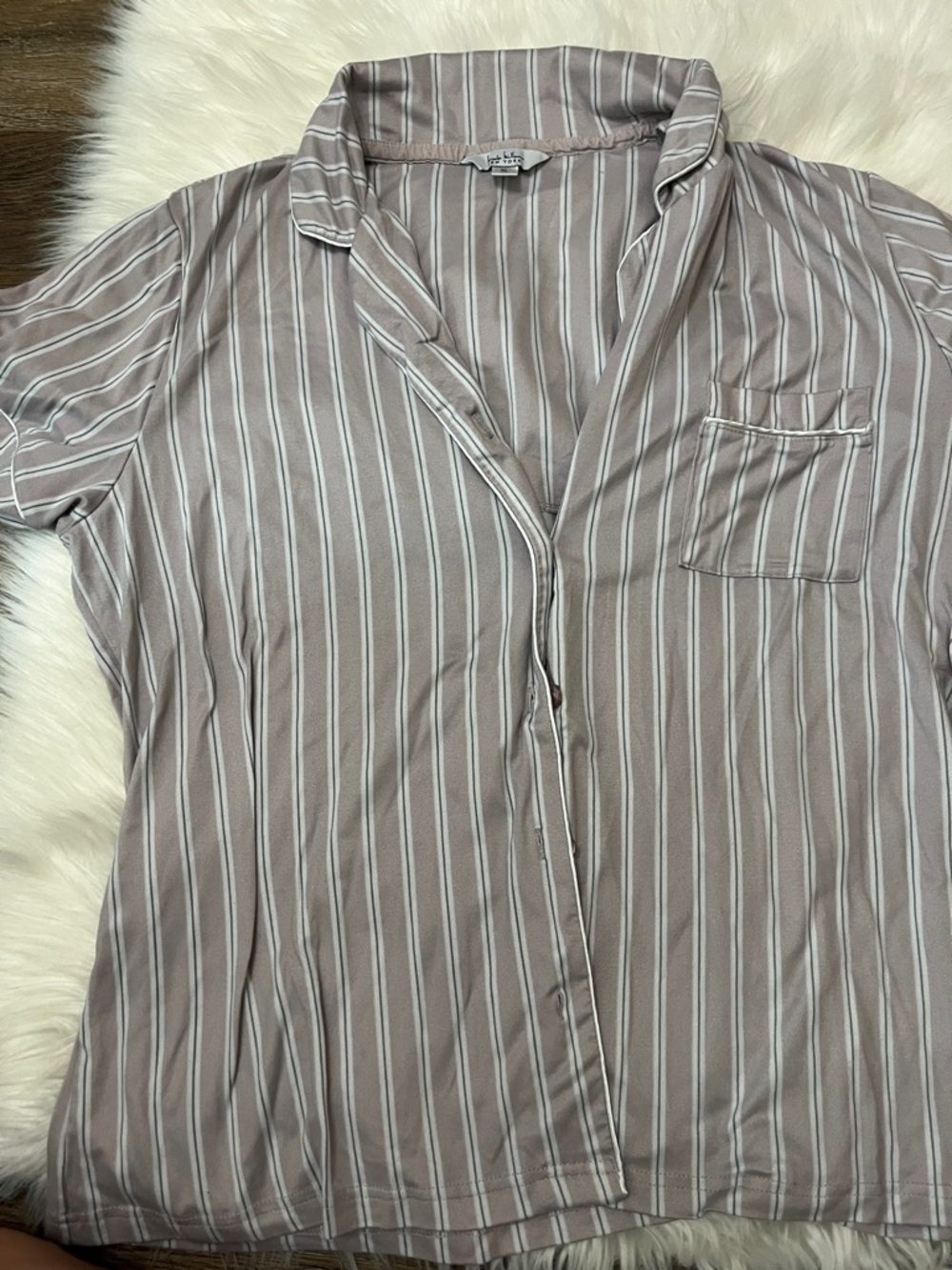 Relaxed Stripe Short-Sleeve Pajama Top - Taupe/White 
Matching shorts and pants